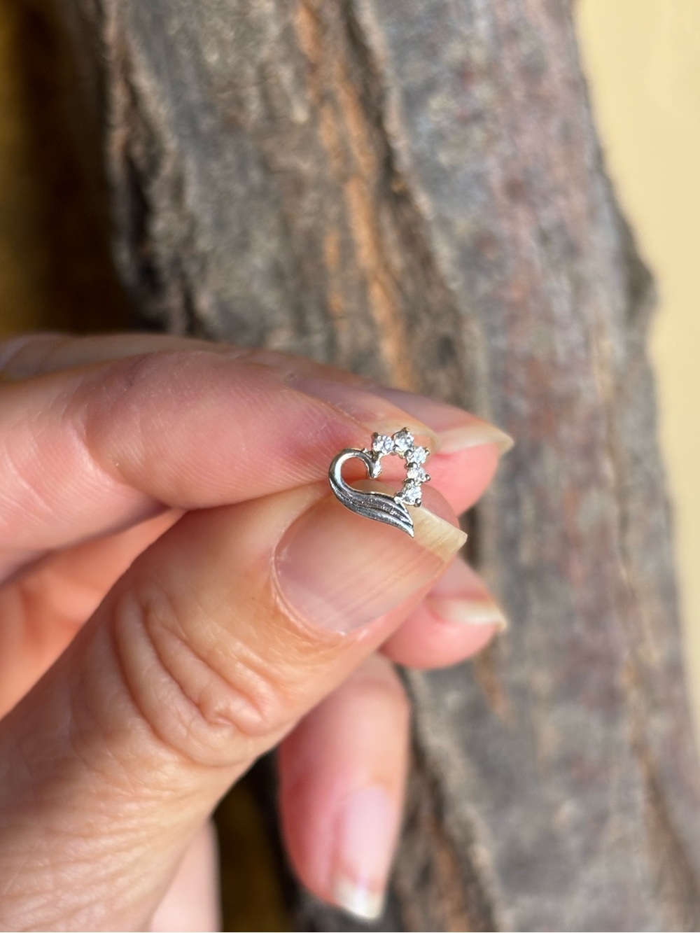 Vintage 925 Sterling Silver & CZ Single Heart Earring